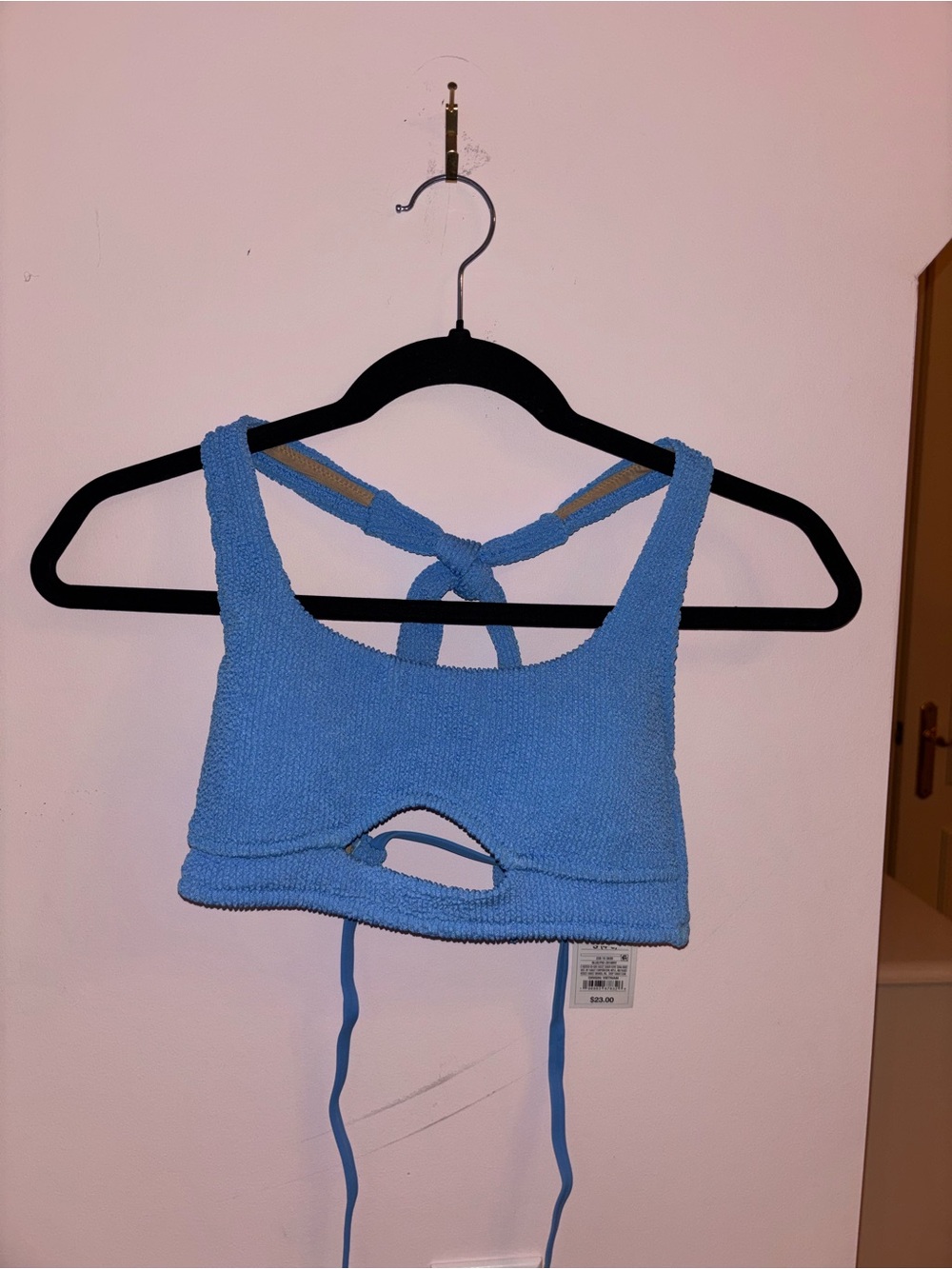 Shade & Shore Light Blue Textured Crop Tank with Cutout